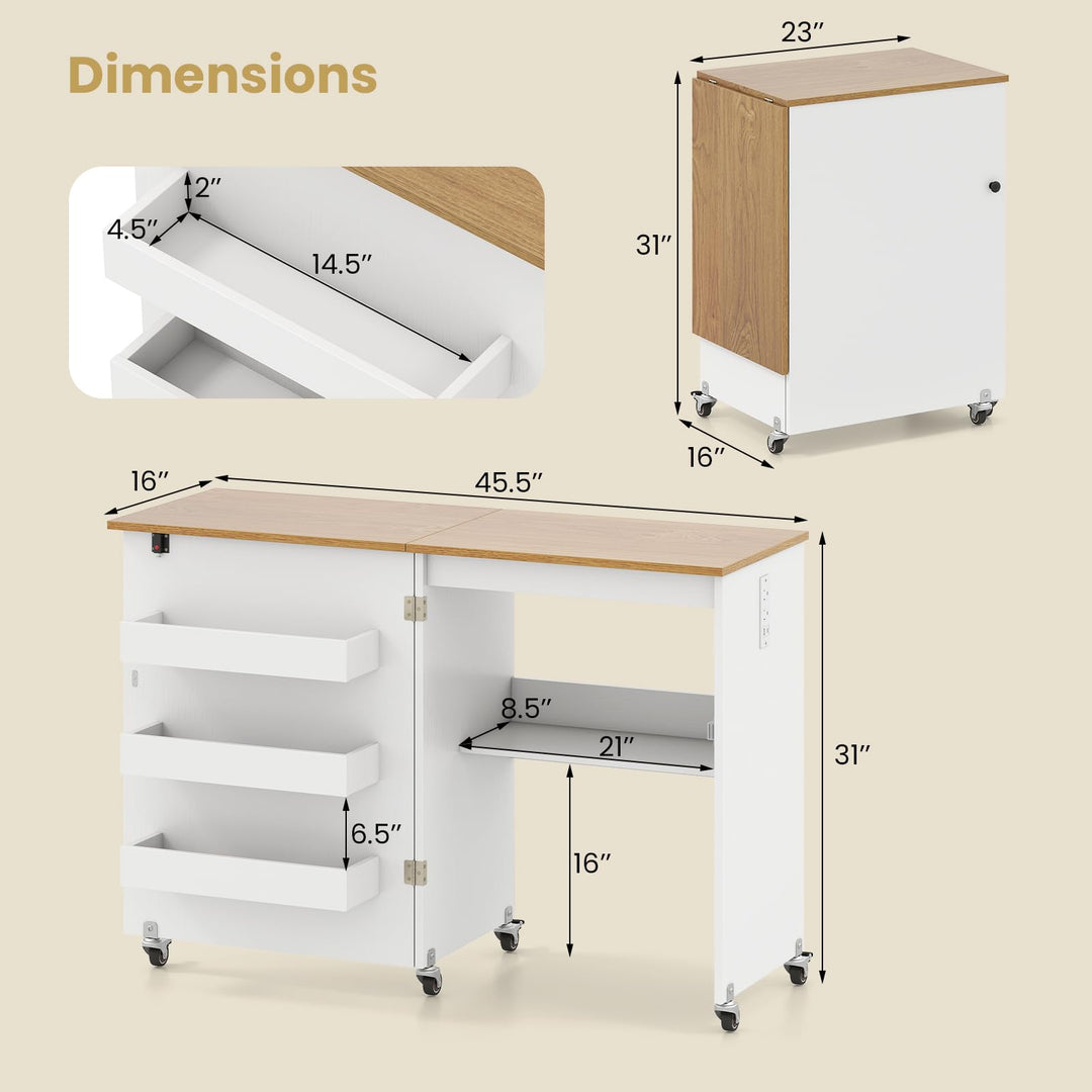 Giantex Folding Sewing Table with Charging Station