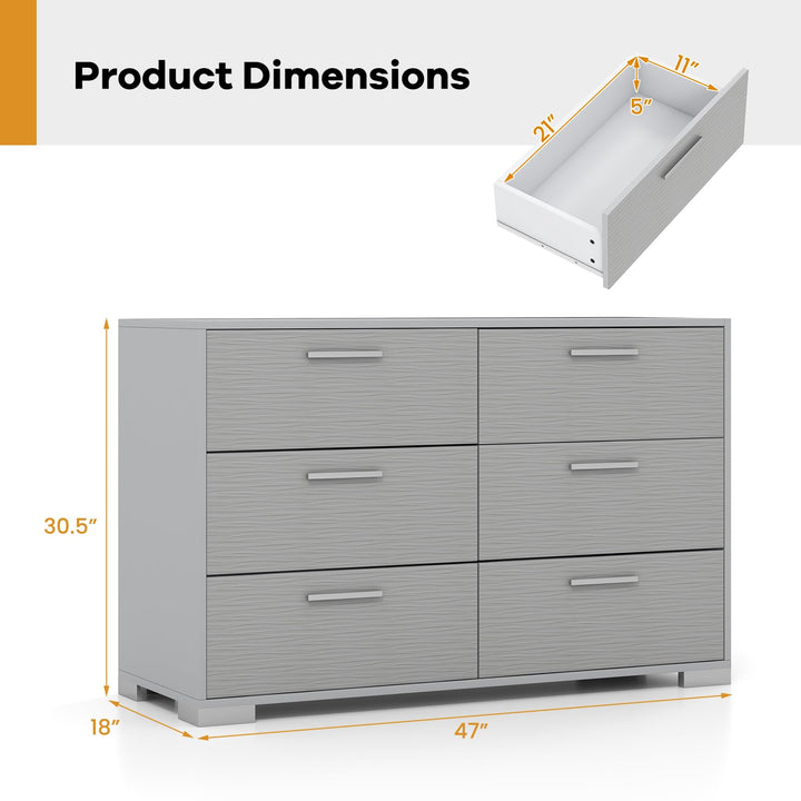 Giantex Storage Cabinet with 6 Drawers, Metal Legs & Handles, Anti-Toppling Devices, Grey