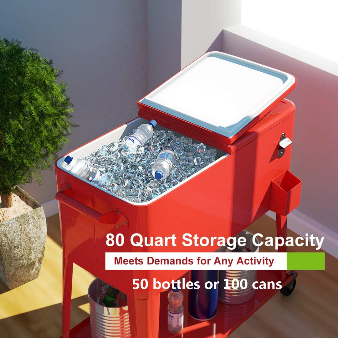 Giantex 80 Quart Patio Cooler Rolling Cooler Ice Chest with Shelf