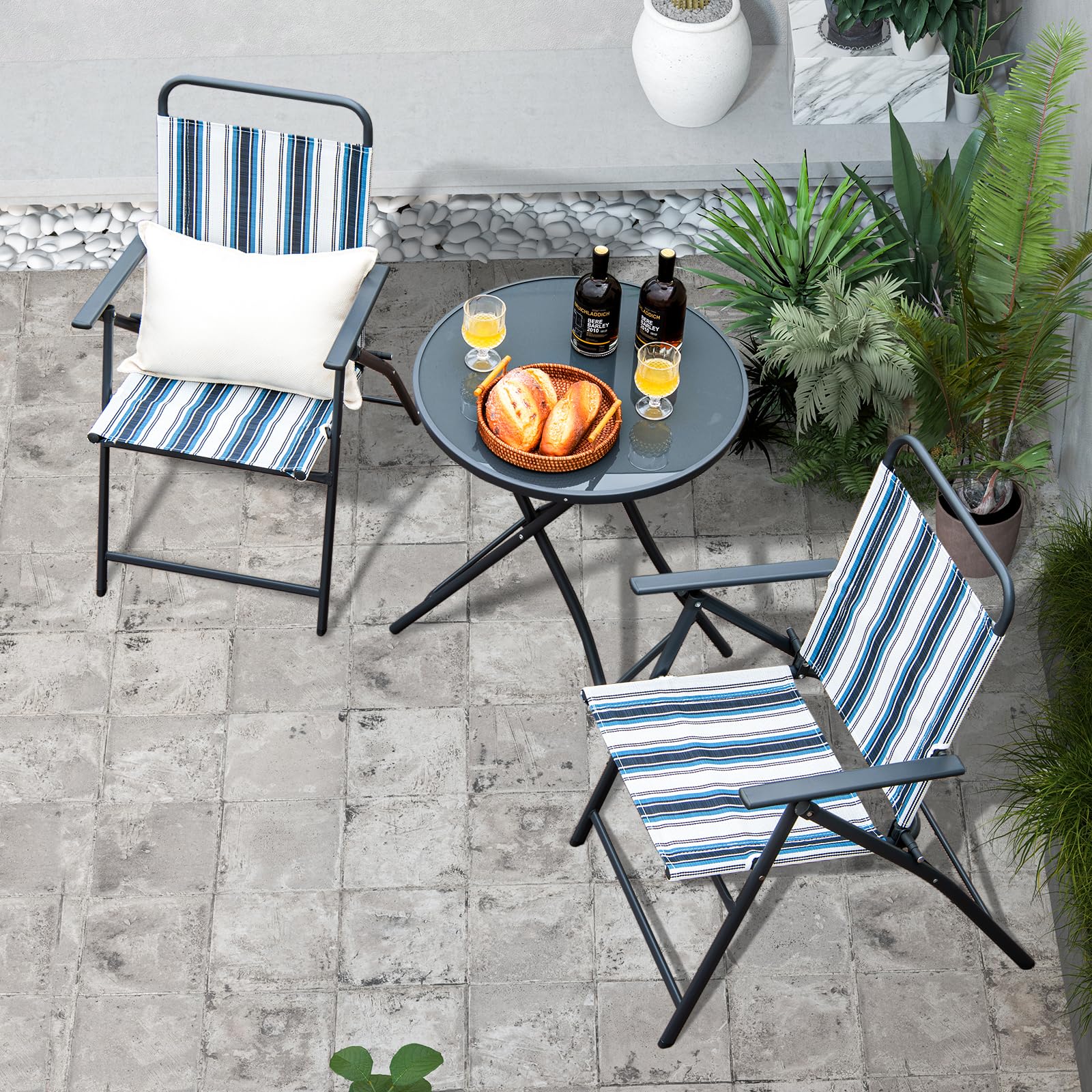 Giantex 3 Pcs Patio Bistro Set, Folding Table and Chairs Set