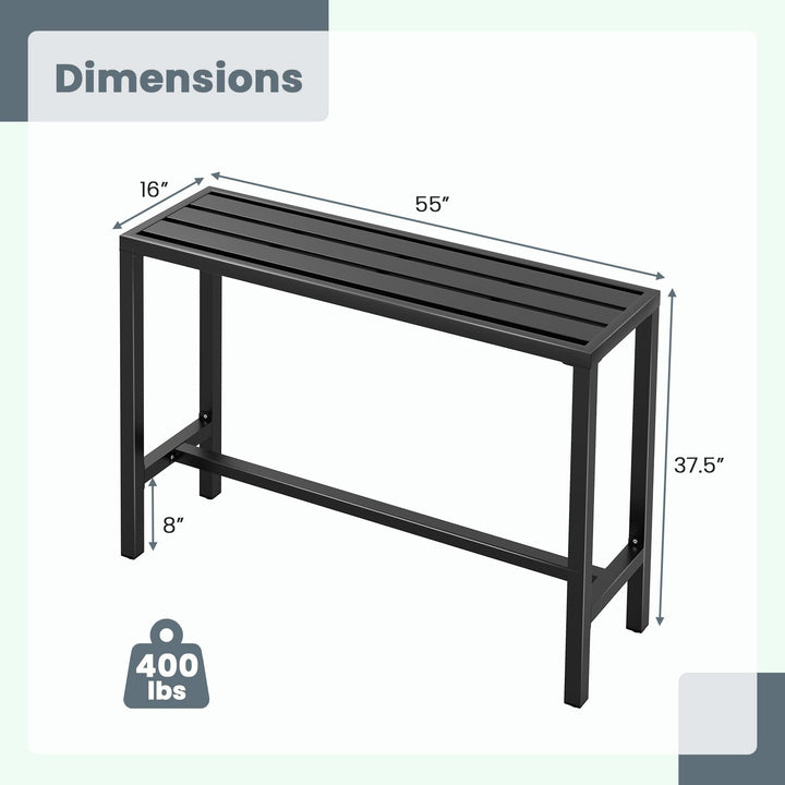 Giantex Outdoor Rectangle Bar Table with Counter Height Slatted Top & Footrest Black (55")