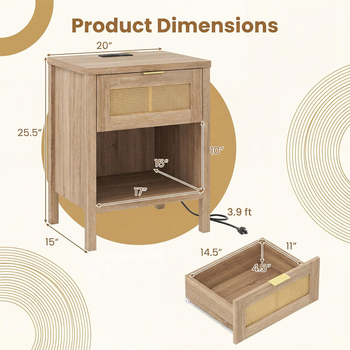 Giantex Rattan Night Stand with Drawer and Open Shelf (1/2)