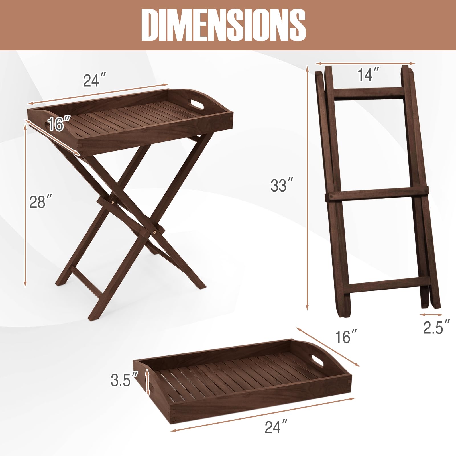 Giantex 28-Inches High Solid Teak Wood TV Tray Side Table