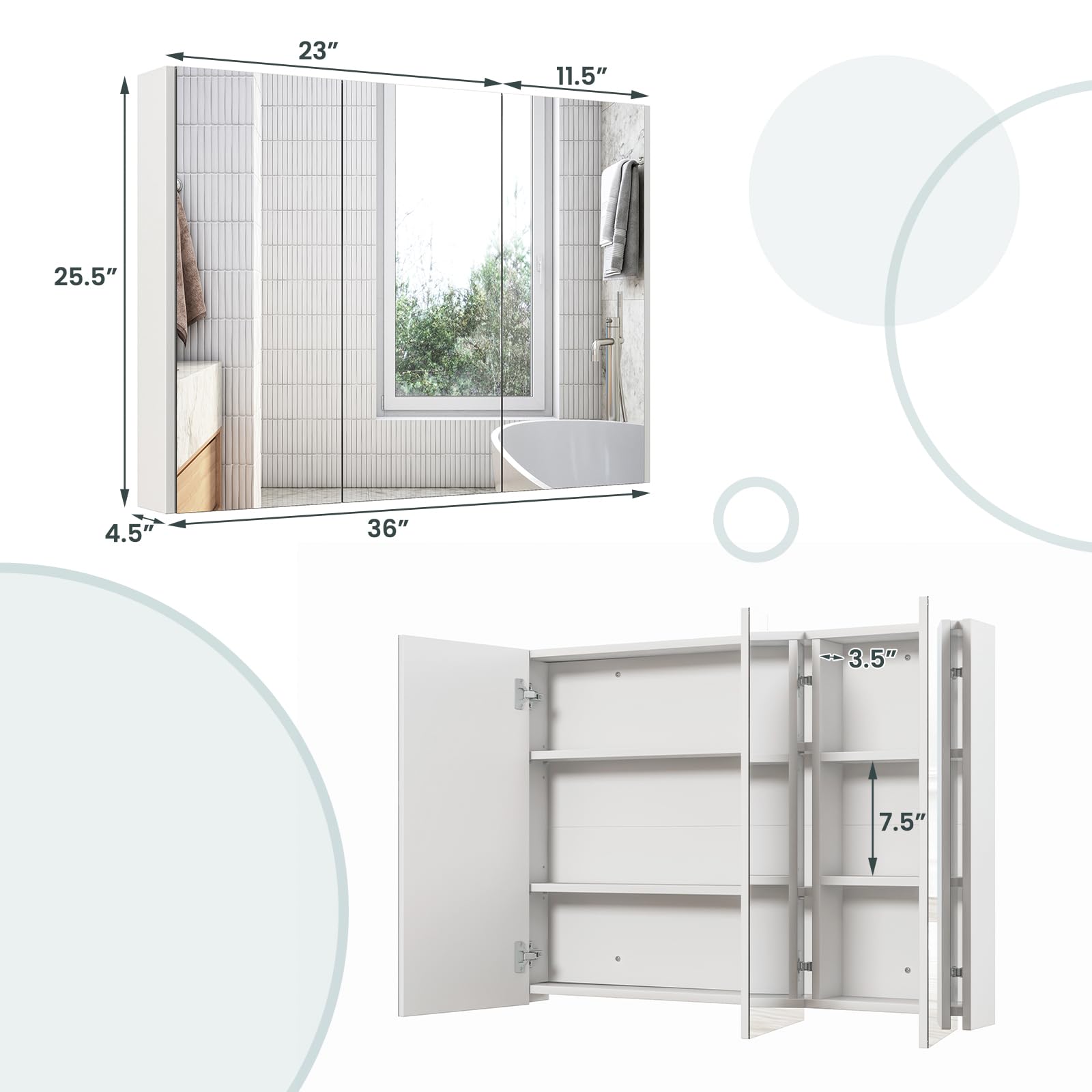 Giantex Bathroom Medicine Cabinet with Mirror - Extra Large Wall Mounted Cabinet with 3 Frameless Mirrored Doors