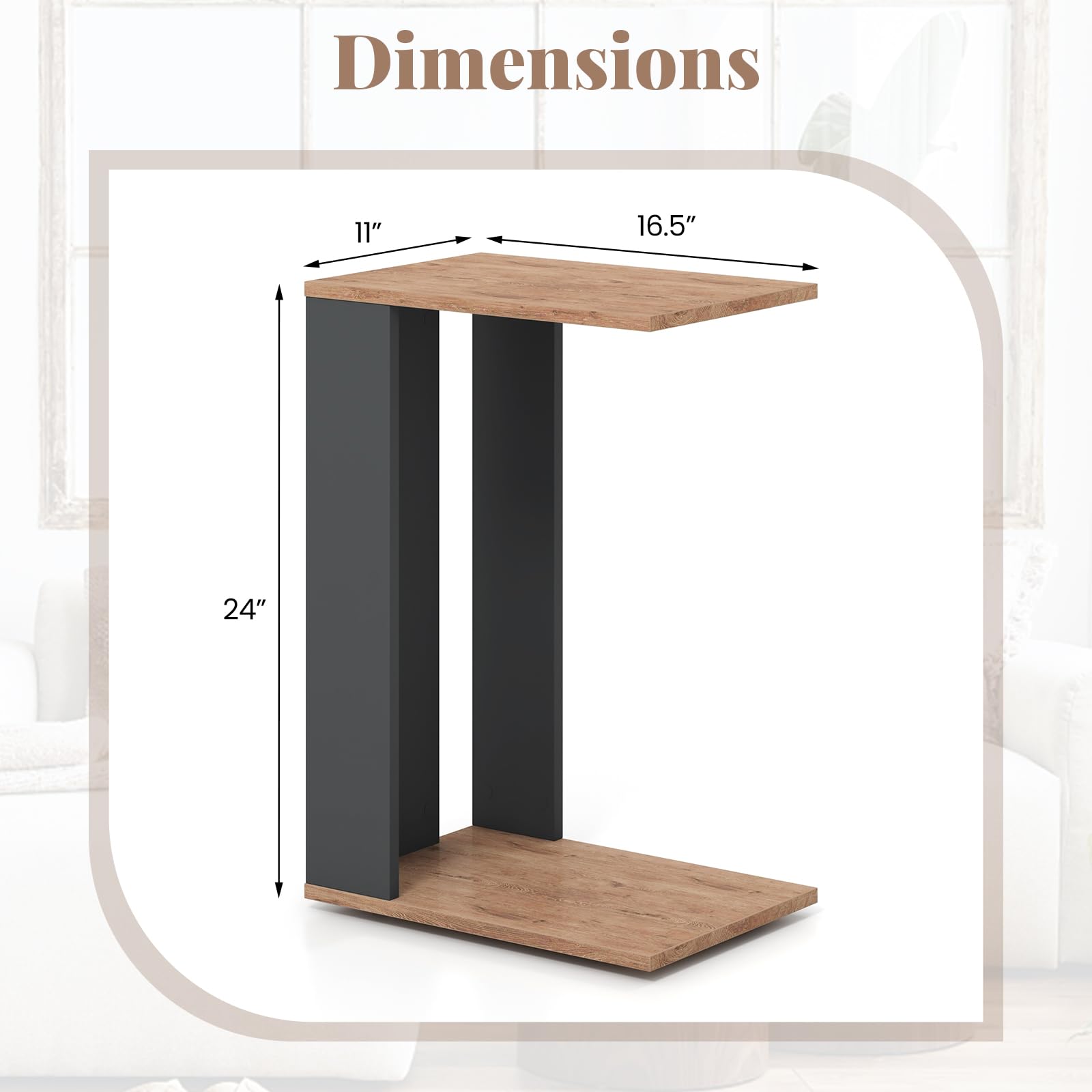 Giantex C Shaped End Table, 2-Tier Sofa Side Table with Universal Wheels & Storage Shelf