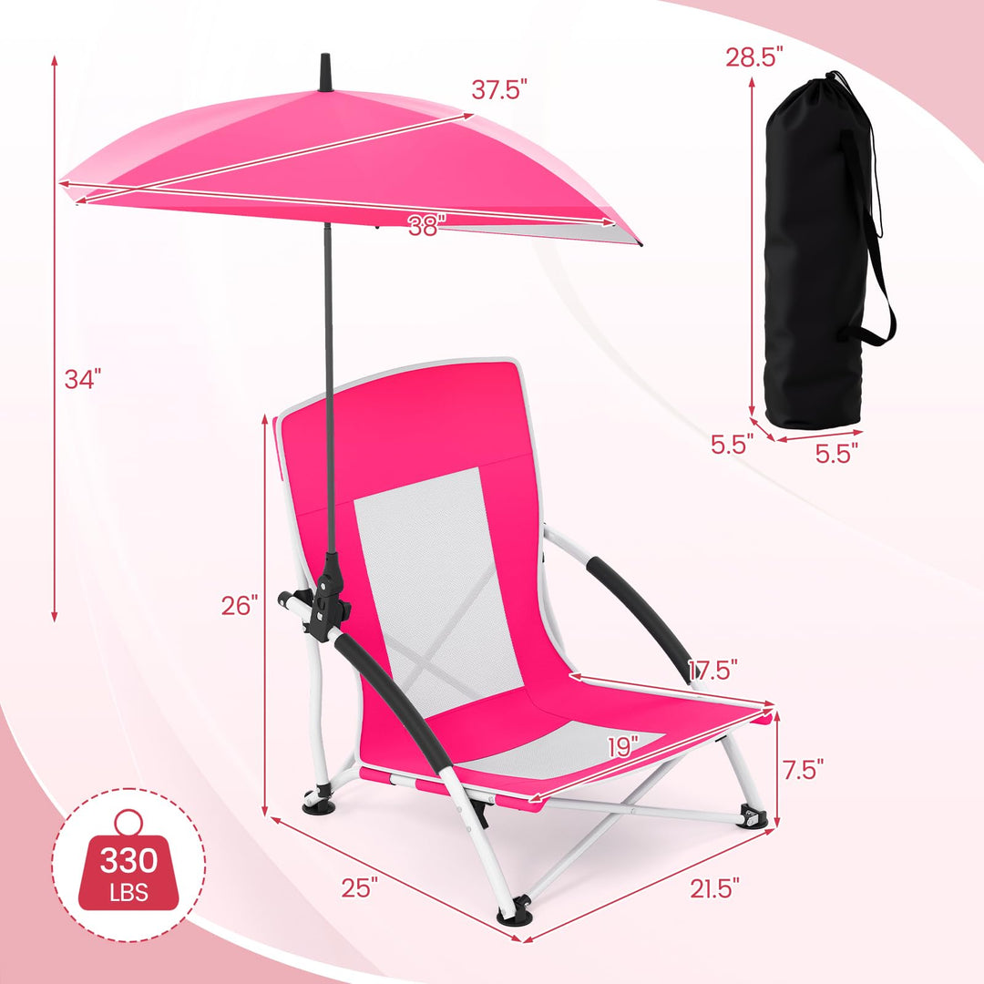 Giantex Low Folding Beach Chair with Detachable & Adjustable Umbrella