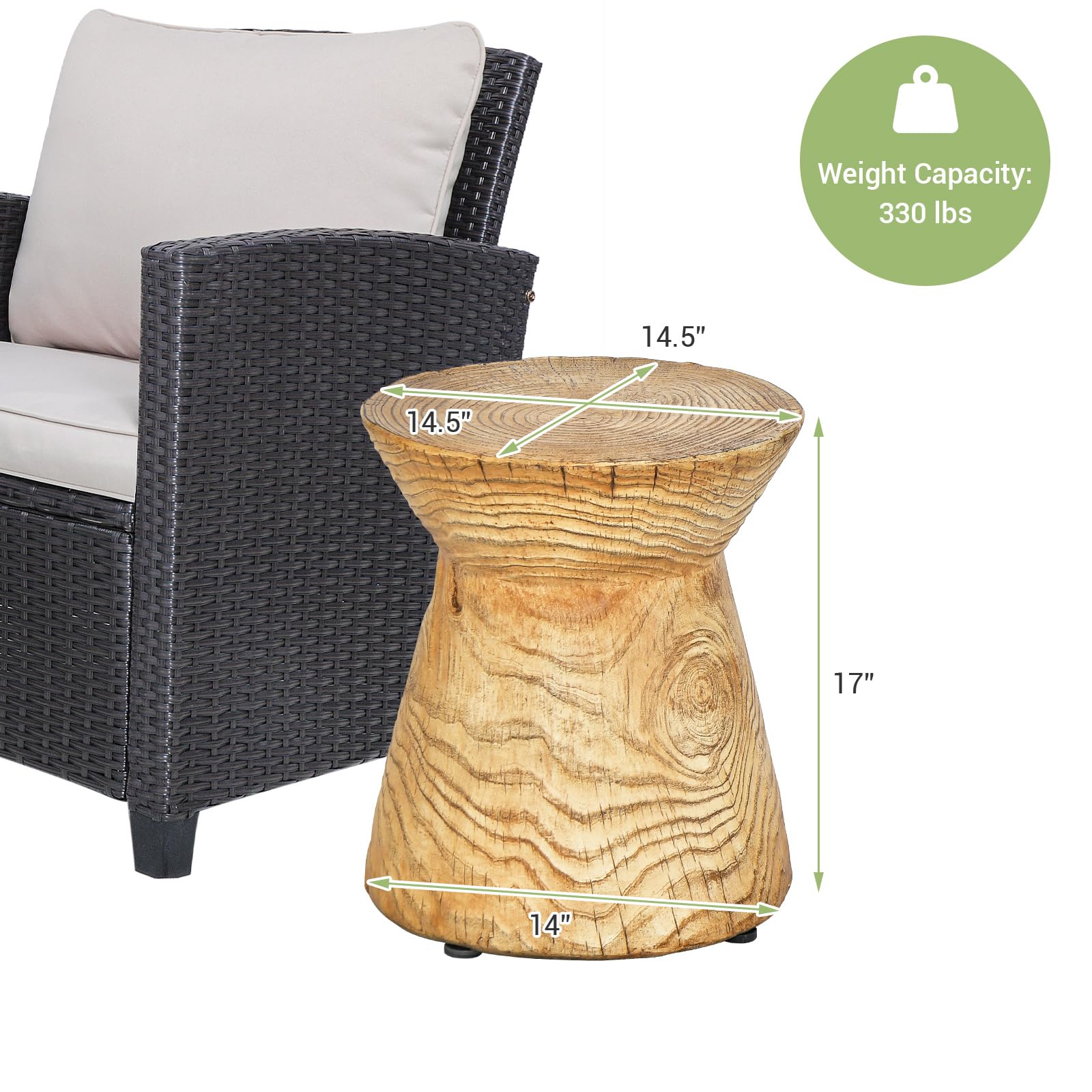 Giantex Hourglass-Shaped Outdoor Side Table - 14.5”D x 17”H Hollow Garden Stool W/Wood Grain