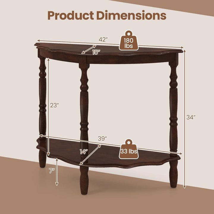 Giantex 42 Inch Half Moon Console Table with Shelf and Rubber Wood Legs