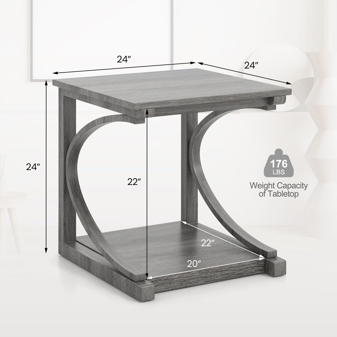 Giantex C-Shaped End Table, 24" Square Couch Table with Bottom Storage Shelf & Solid Rubber Wood Frame