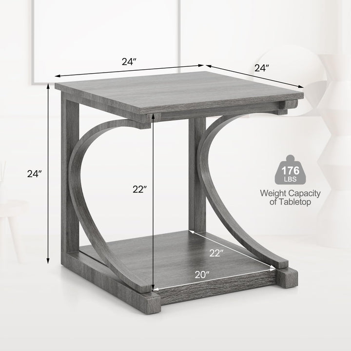 Giantex C-Shaped End Table, 24" Square Couch Table with Bottom Storage Shelf & Solid Rubber Wood Frame