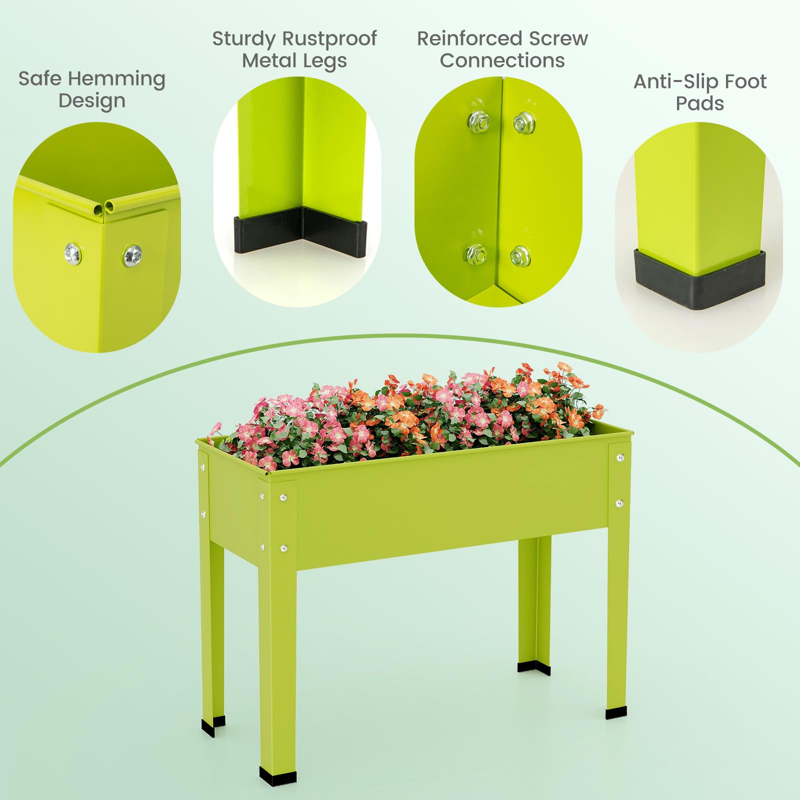 Giantex Raised Garden Bed, Metal Planter Box with Legs, Drain Hole, Outdoor Indoor Elevated Garden Box