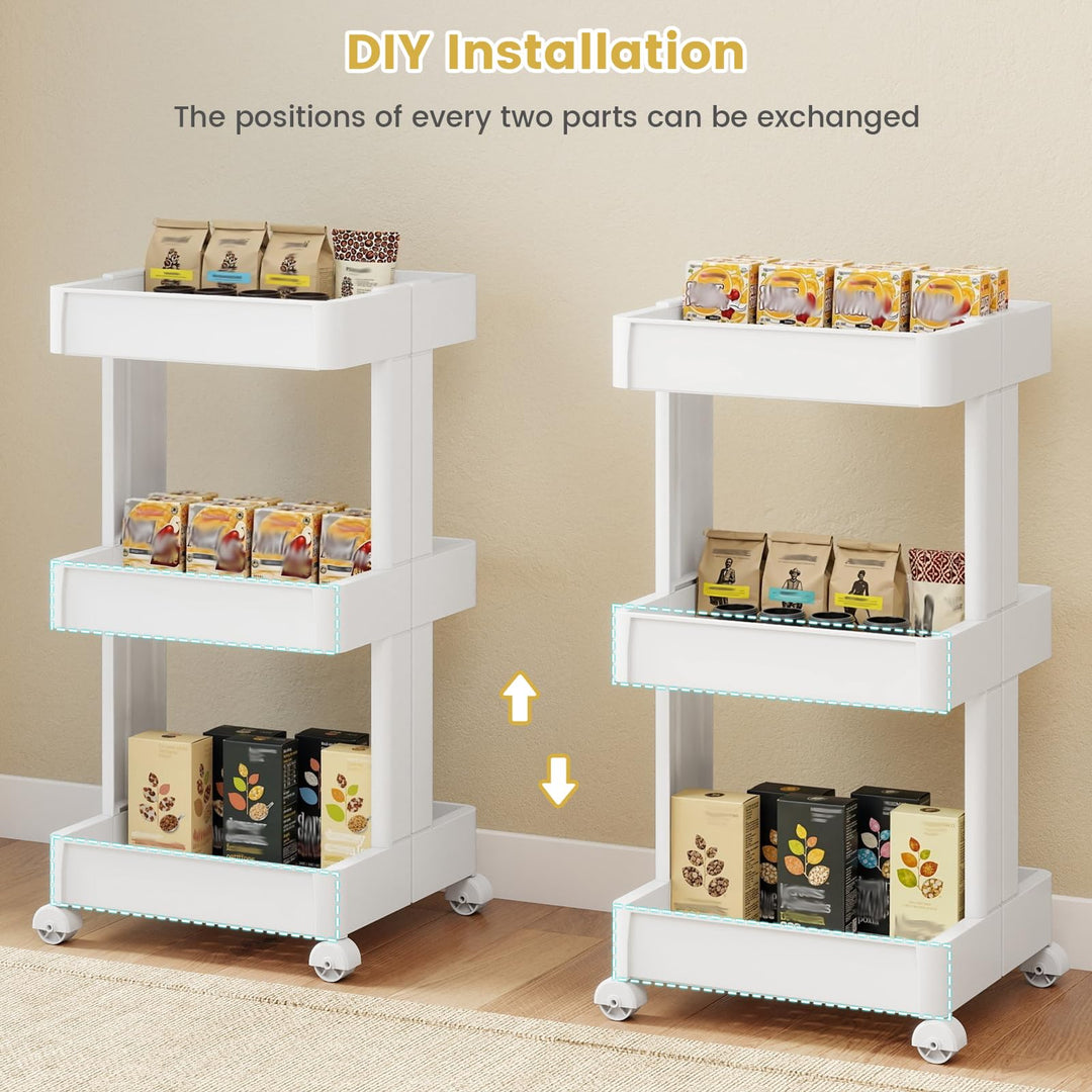 Giantex 3-Tier Rolling Storage Cart w/Shelving Unit for Kitchen