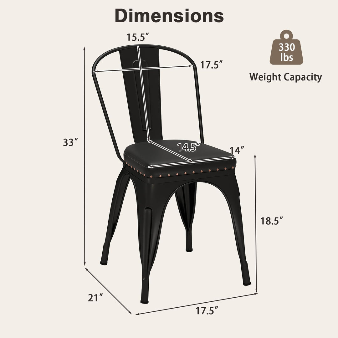 Giantex Metal Dining Chairs Set of 4 with Detachable Backrest & PU Leather Padded Seat