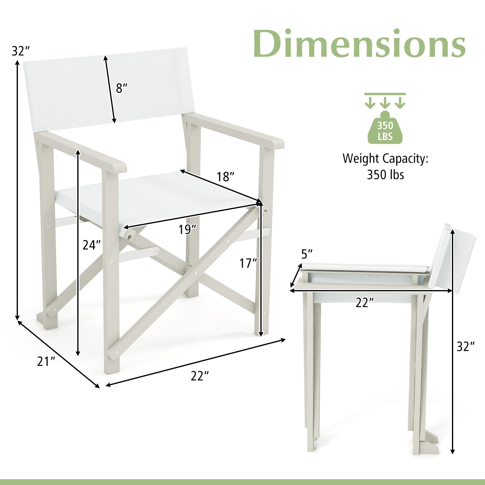 Giantex Set  Folding Director Chairs, Lightweight Patio Camping Chair with Acacia Wood Frame & Oxford Fabric Seat