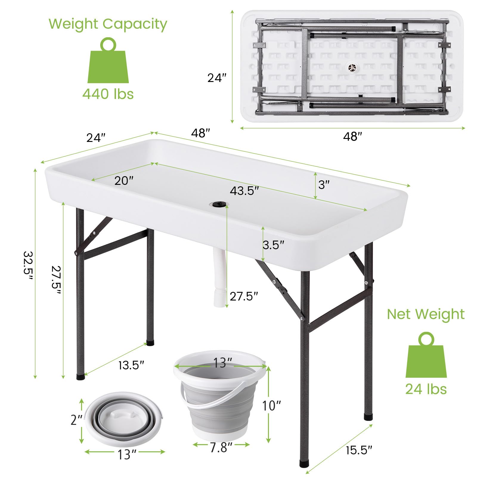 Giantex 4 FT Folding Ice Cooler Table with Drain and Bucket