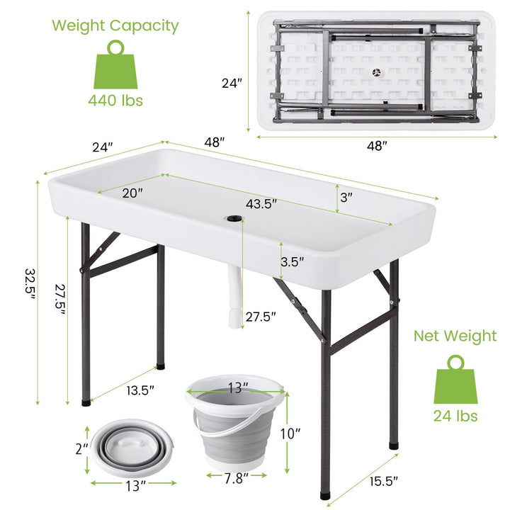 Giantex 4 FT Folding Ice Cooler Table with Drain and Bucket