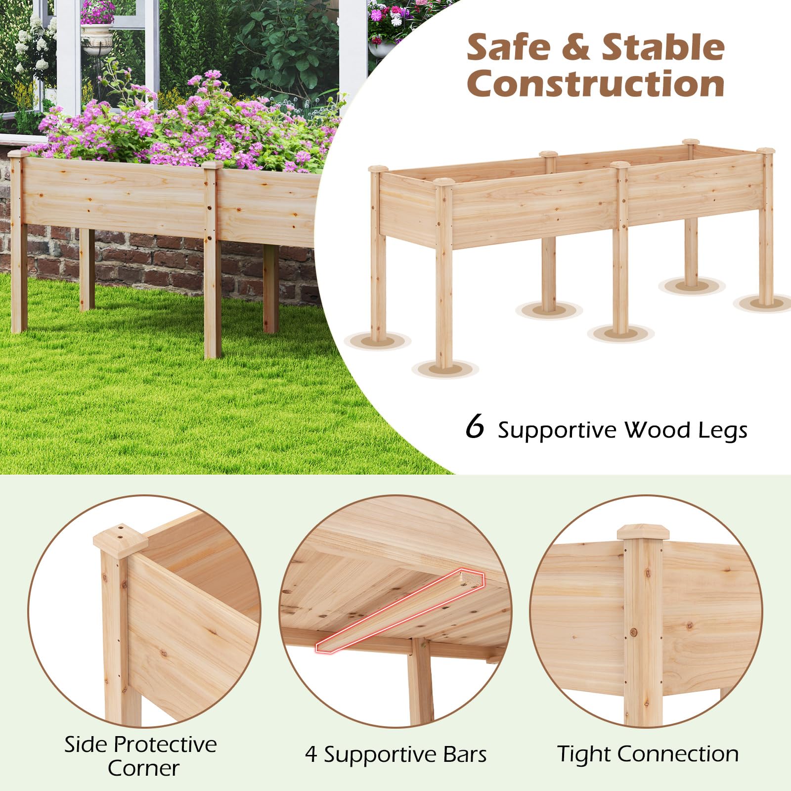 73" L x 23" W x 30" H Raised Garden Bed with Drain Hole