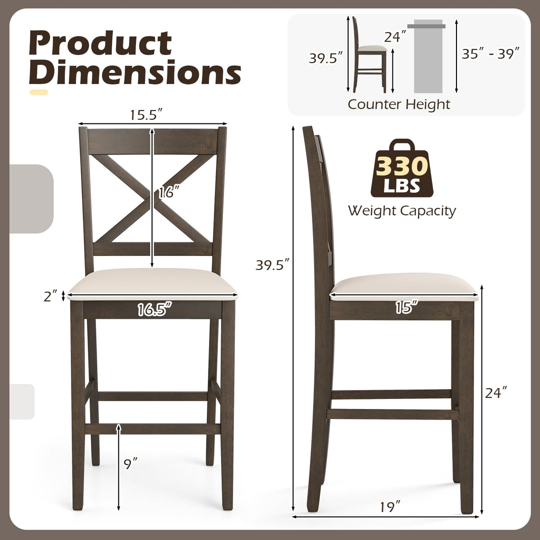 Giantex 24" Farmhouse Bar Stools | Cross Back Counter Height Chairs with Padded Linen Upholstered Seat (2/4)
