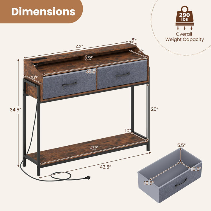 GIANTEX 43" Narrow Console Table with Charging Station &amp; 2 Drawers