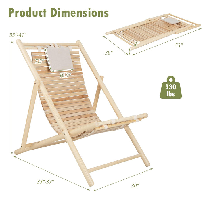 Giantex Wood Lounge Chair Outdoor - Folding Beach Chair with Detachable Headrest