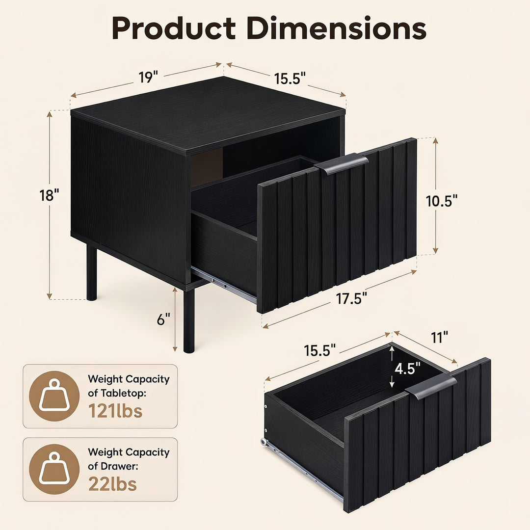 GIANTEX Modern Nightstand w/Vertical-Striped Storage Drawer (1/2)