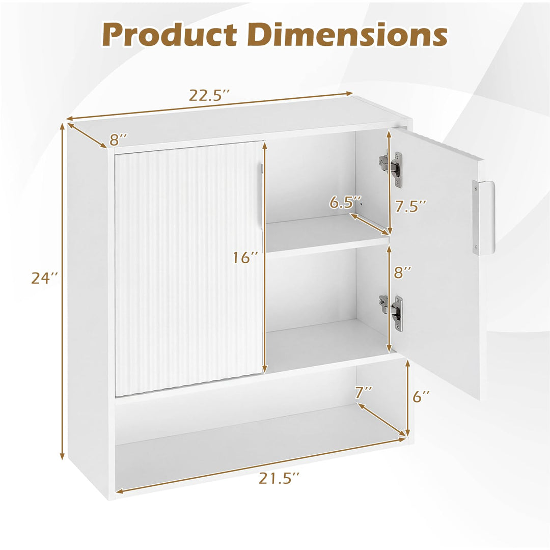 Giantex Fluted Bathroom Wall Cabinet | Over-the-Toilet Medicine Cabinet w/ 2 Doors