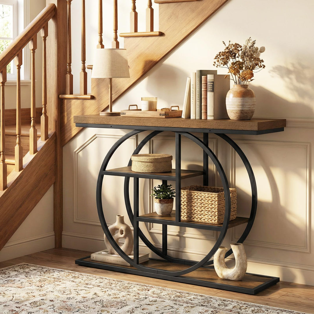 Giantex 41" Industrial Console Table | 4-Tier Narrow Entryway Table with Storage Shelves