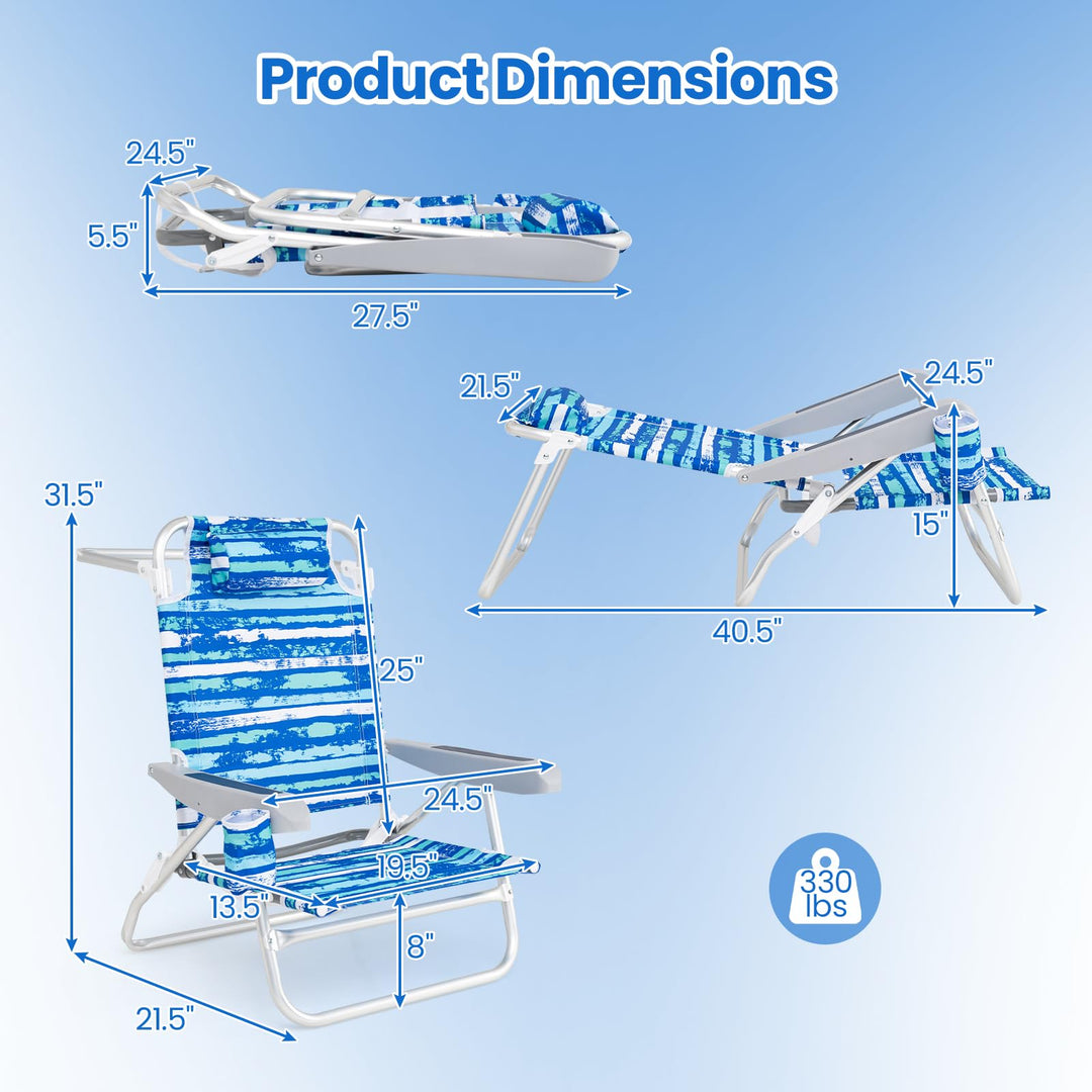 Giantex 2-Pack Folding Camping Chair with 5 Adjustable Positions Head Pillow Towel Bar