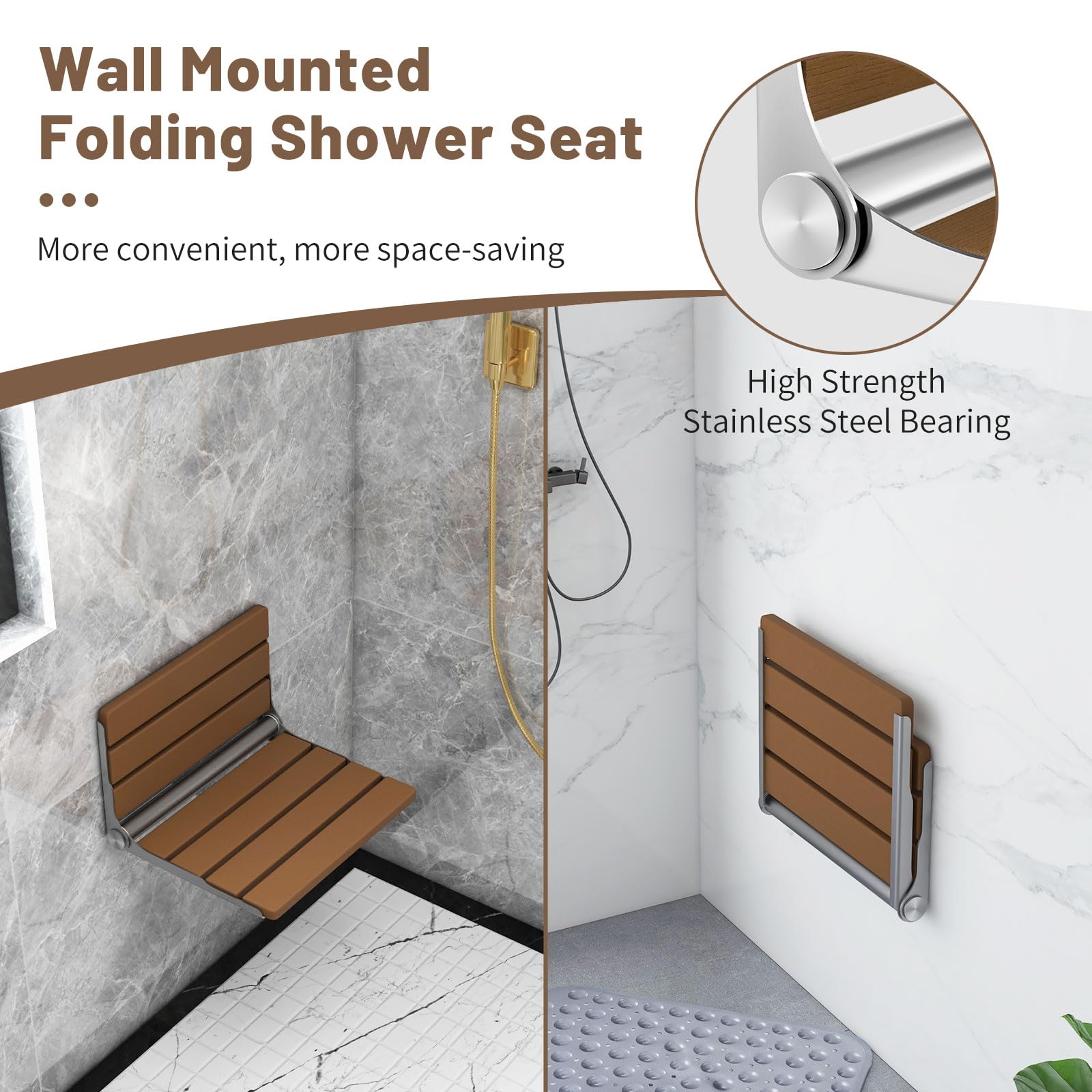 Giantex Folding Shower Seat Wall Mounted, Home Care Foldable Shower Stool for Inside Shower Waterproof