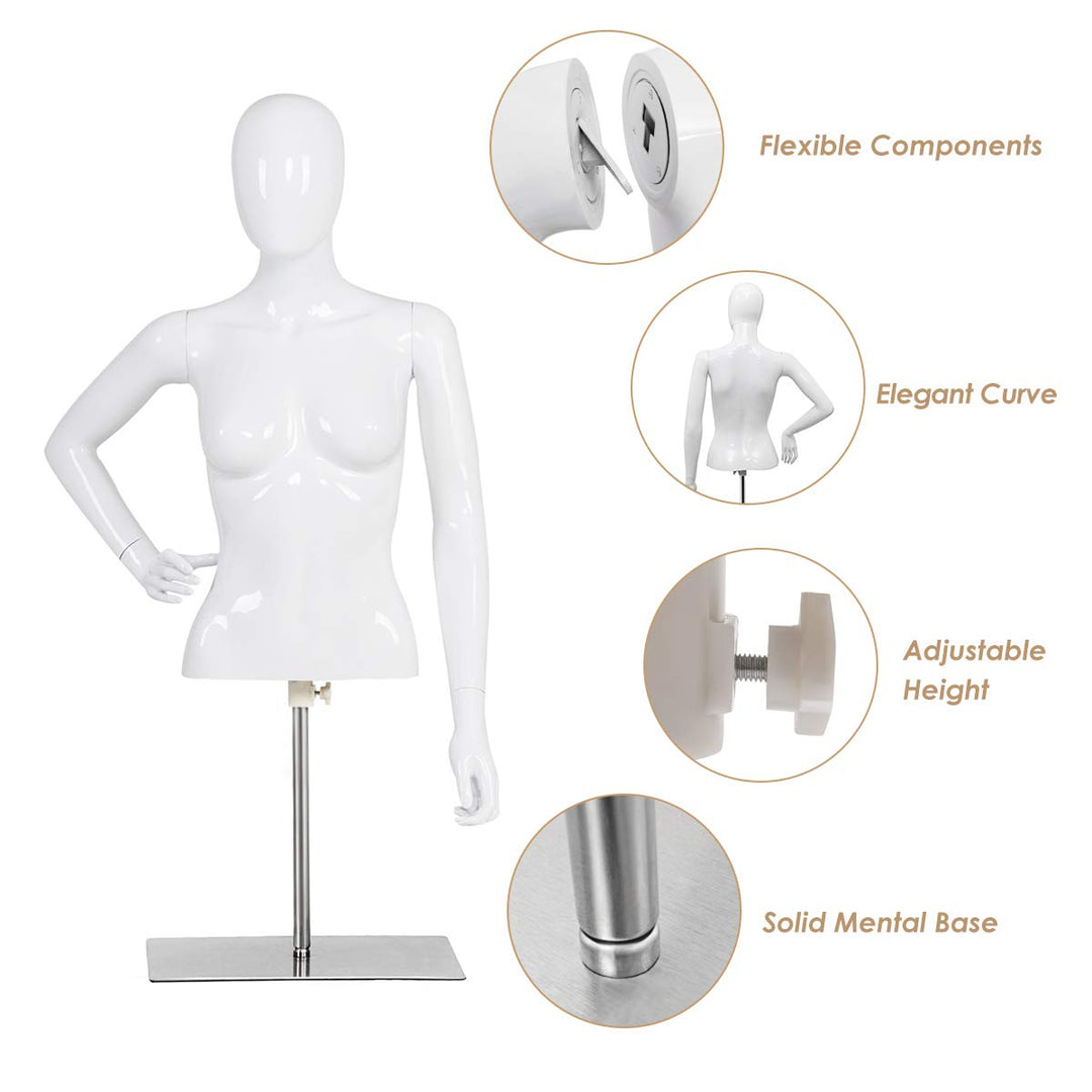 Female Mannequin Torso Adjustable Height Detachable Arms Dress Form - Giantex
