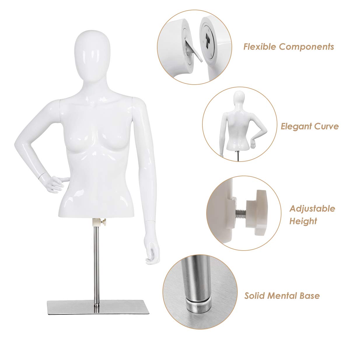 Female Mannequin Torso Adjustable Height Detachable Arms Dress Form