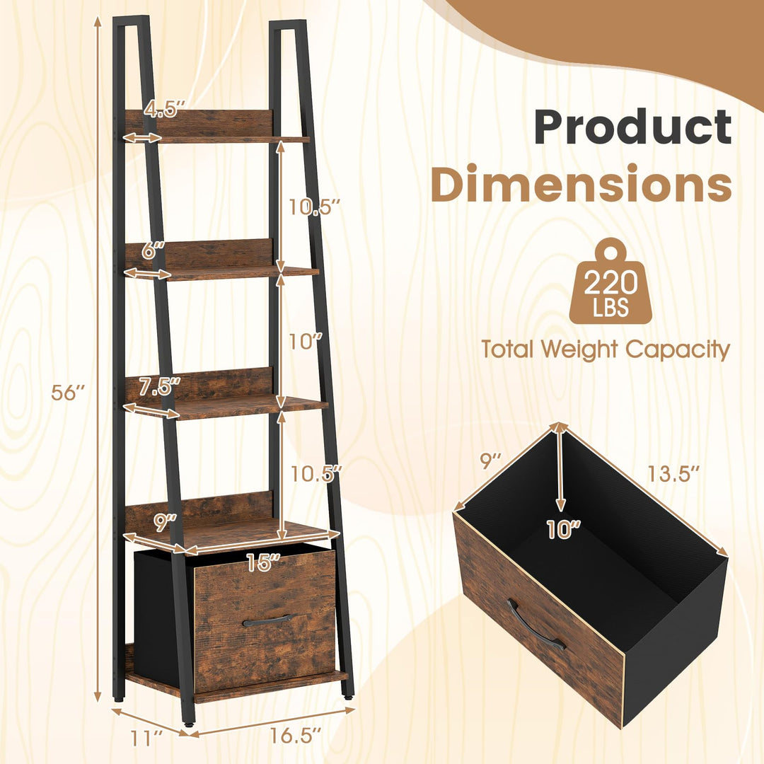 Giantex 5-Tier Industrial Ladder Bookshelf with Removable Fabric Drawer (1/2)