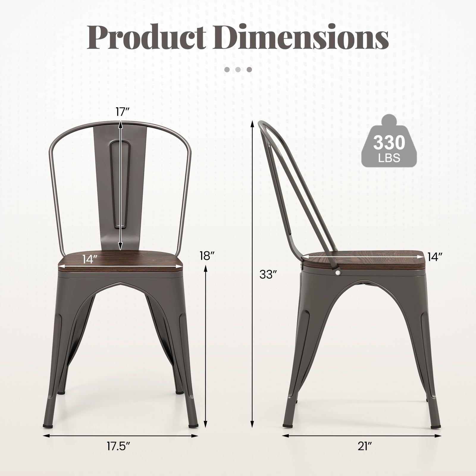 Giantex Metal Dining Chairs Set of 4, Stackable Kitchen Chairs with Wood Seat & Removable Backrest