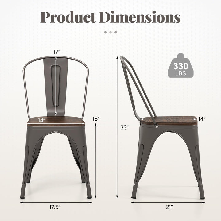 Giantex Metal Dining Chairs Set of 4, Stackable Kitchen Chairs with Wood Seat & Removable Backrest