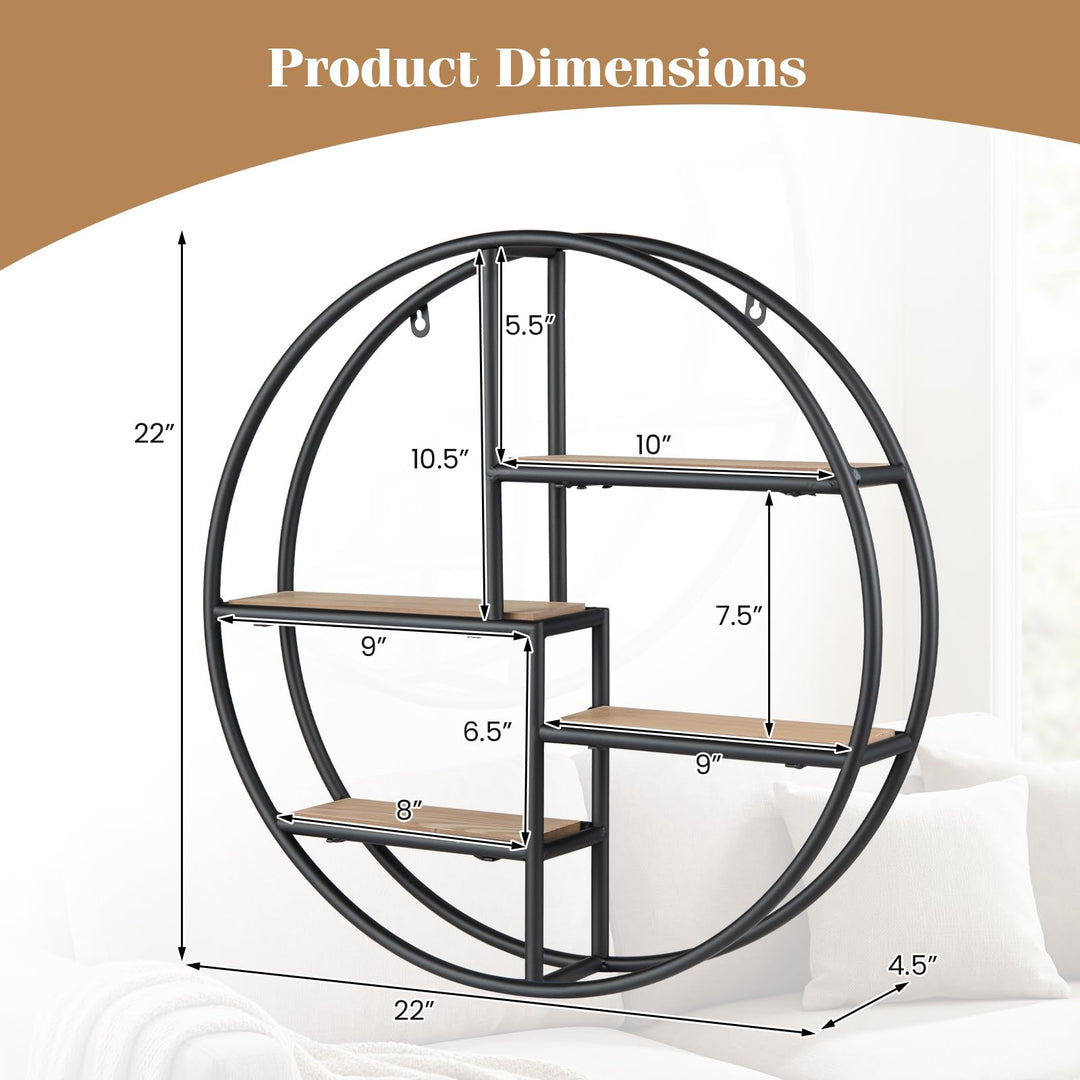 Giantex Industrial Style Round Wall Shelves for Living Room
