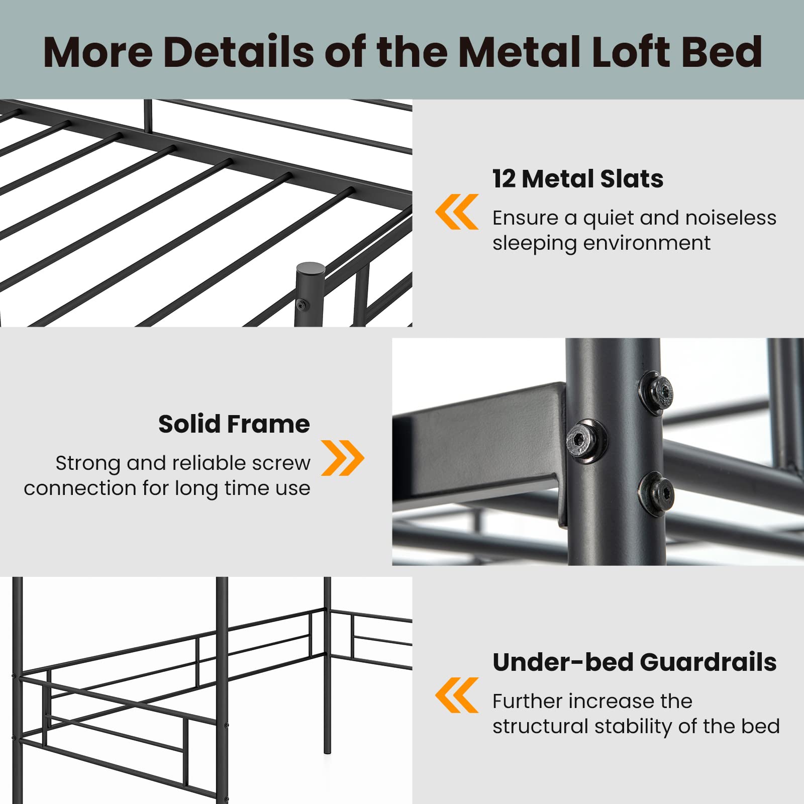 Metal Loft Bed Twin Size - Giantex