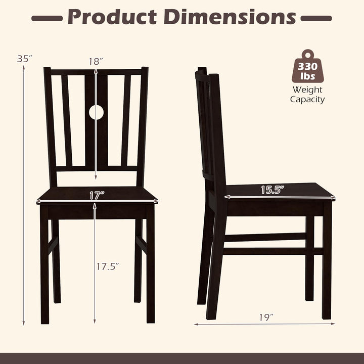 Giantex Solid Rubber Wood Kitchen Chairs with Slatted Curved Backrest &amp; Wide Seat (2/4)