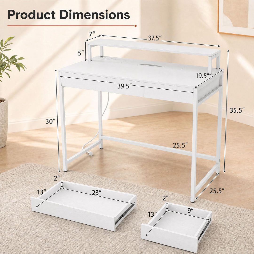 GIANTEX Computer Desk with Power Outlets &amp; Removable Monitor Shelf
