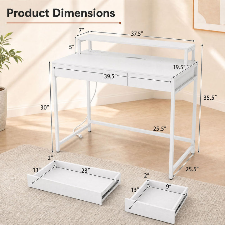 GIANTEX Computer Desk with Power Outlets &amp; Removable Monitor Shelf