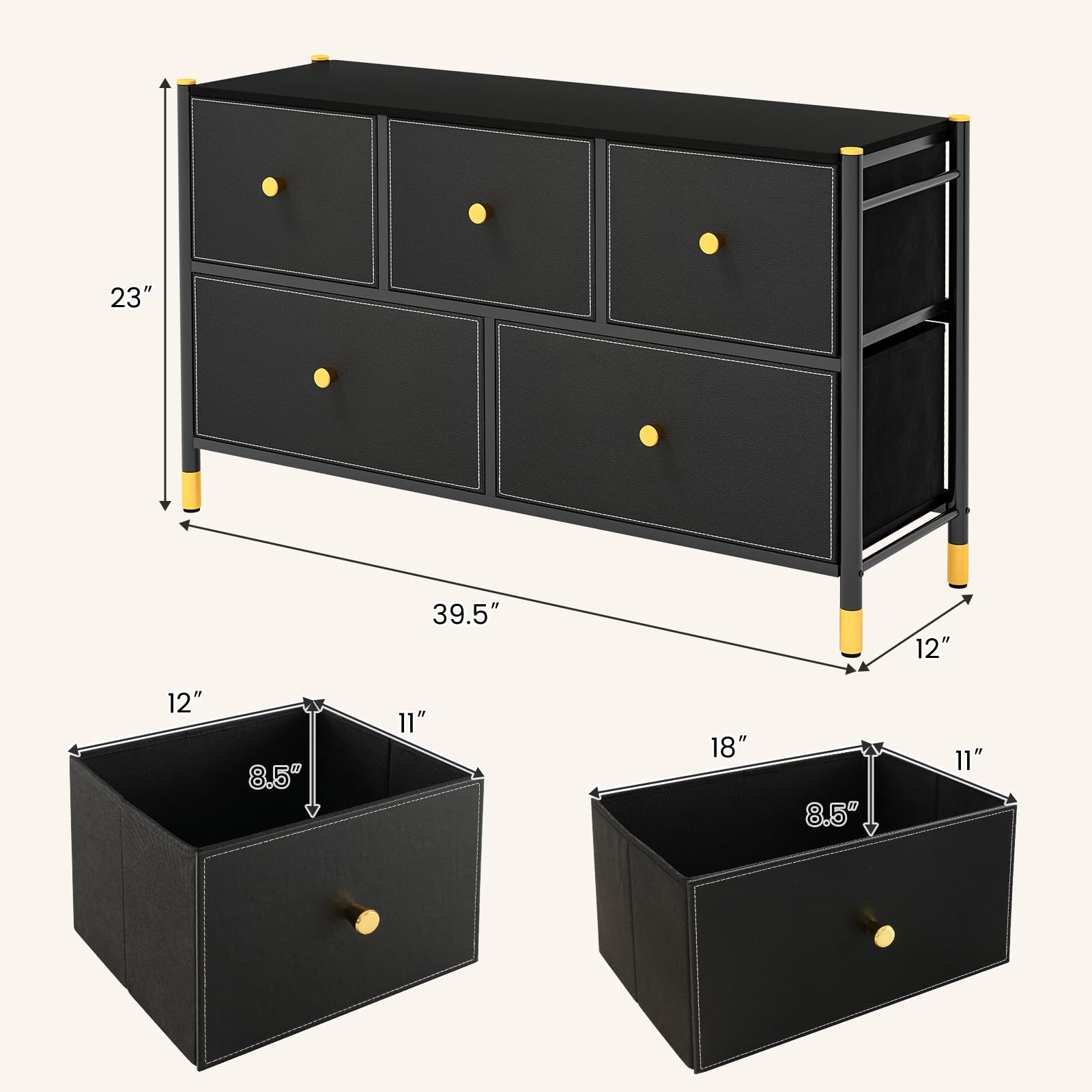 Giantex Dresser for Bedroom with 5 Storage Drawers - Fabric Dresser Tower with Metal Frame, Fabric Bins