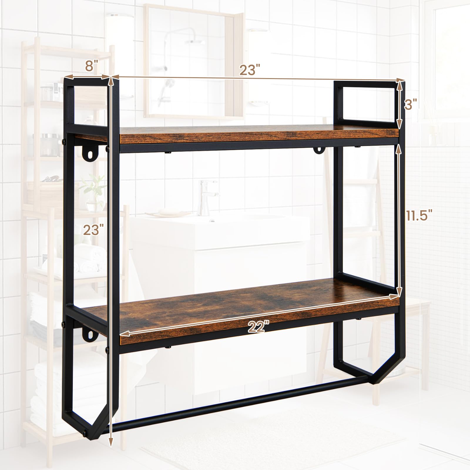 Giantex Wall Mounted Bathroom Shelves with Towel Bar