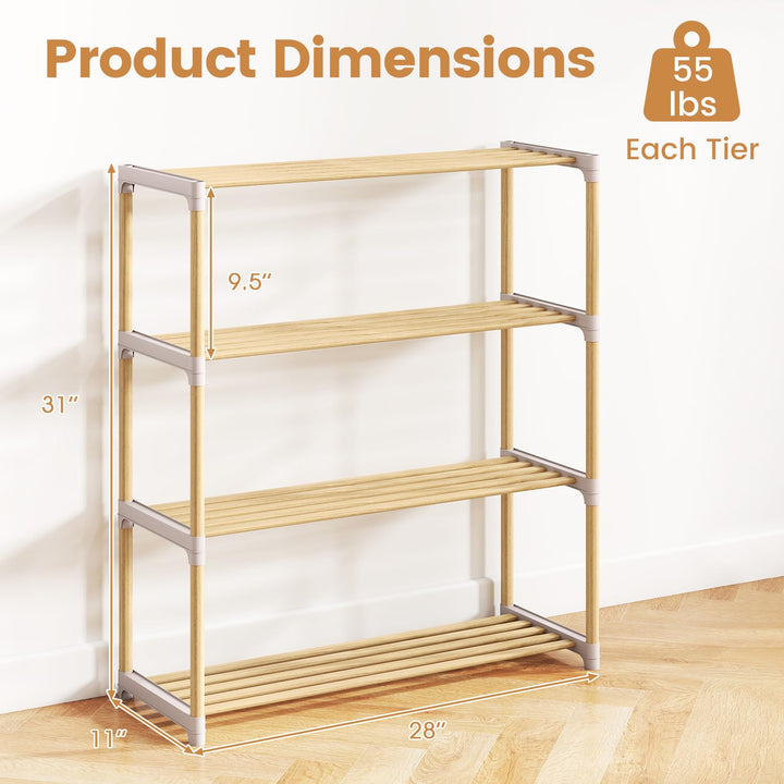 Giantex 3/4-Tier Solid Wood Shoe Rack with Slatted Open Shelves