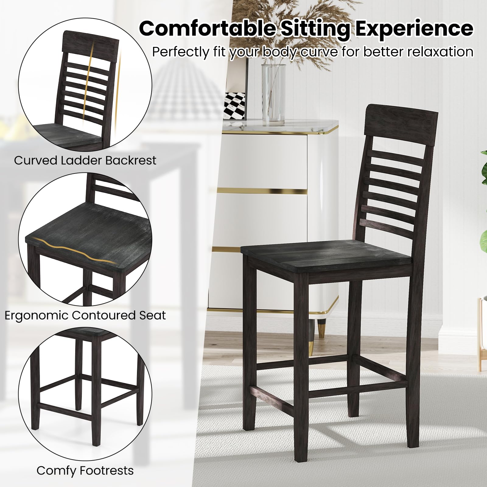 Giantex Counter-Height Square Kitchen Table and 4 Chairs Set with Rubber Wood Frame