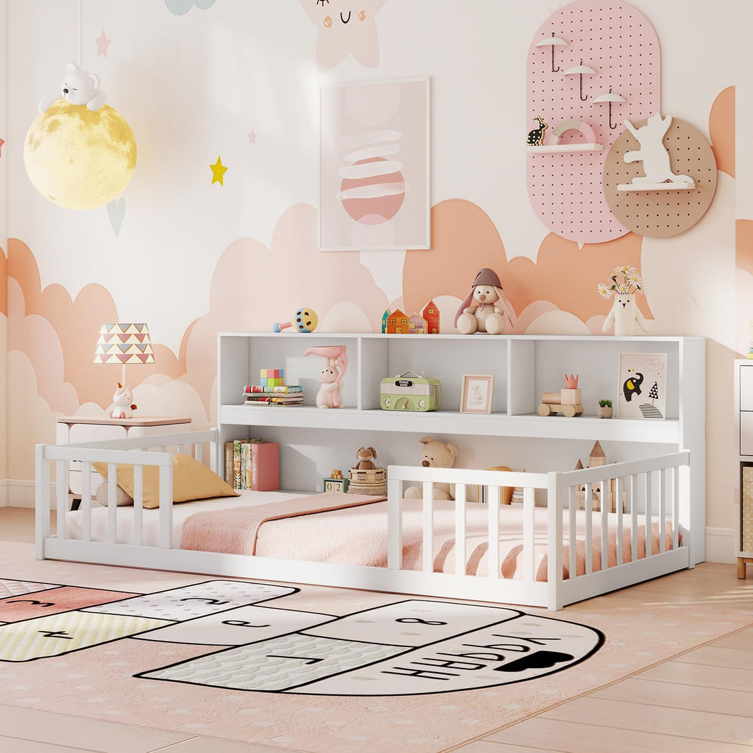 Giantex Wooden Montessori Bed Frame with Bookcase