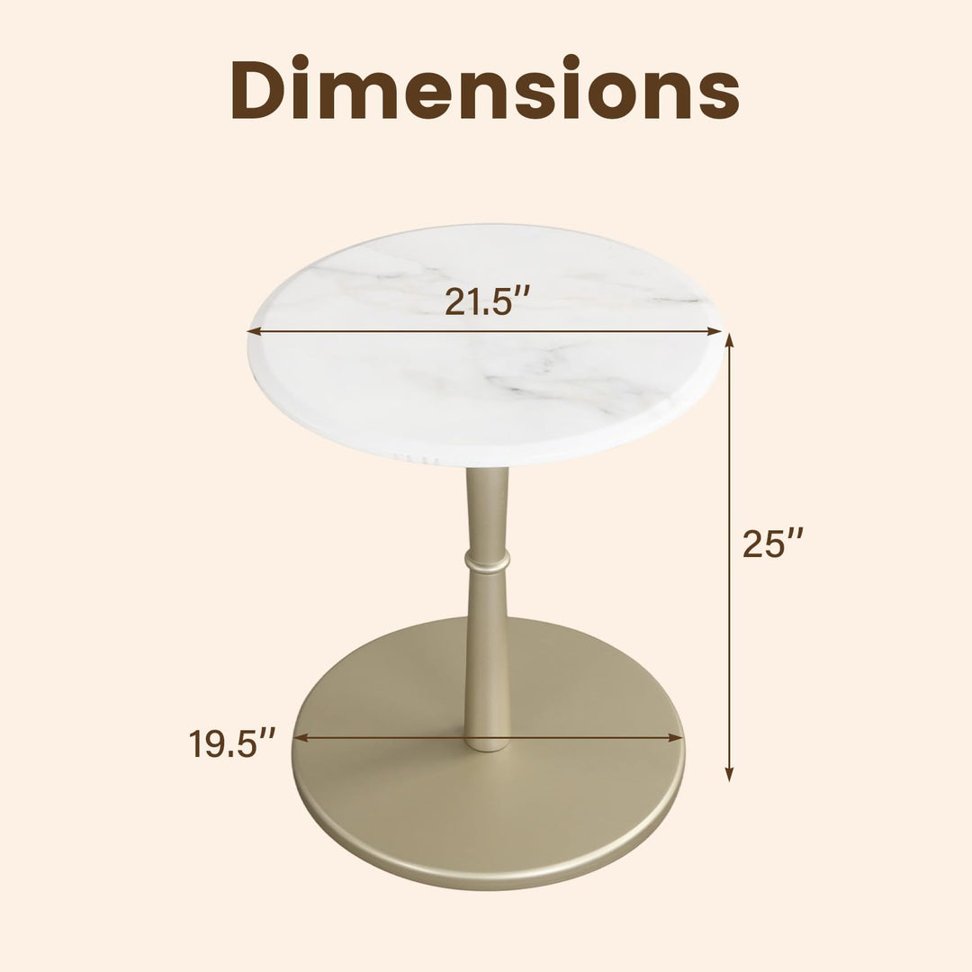 Giantex Round Marble Side Table w/Stone Finish &amp; Wooden Pedestal (1/2)