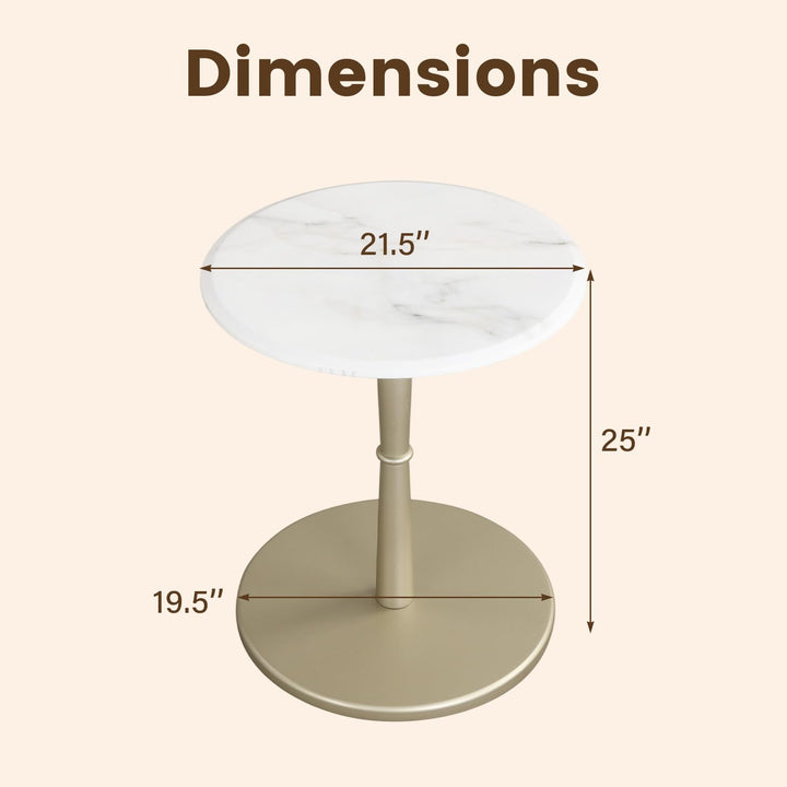 Giantex Round Marble Side Table w/Stone Finish &amp; Wooden Pedestal (1/2)