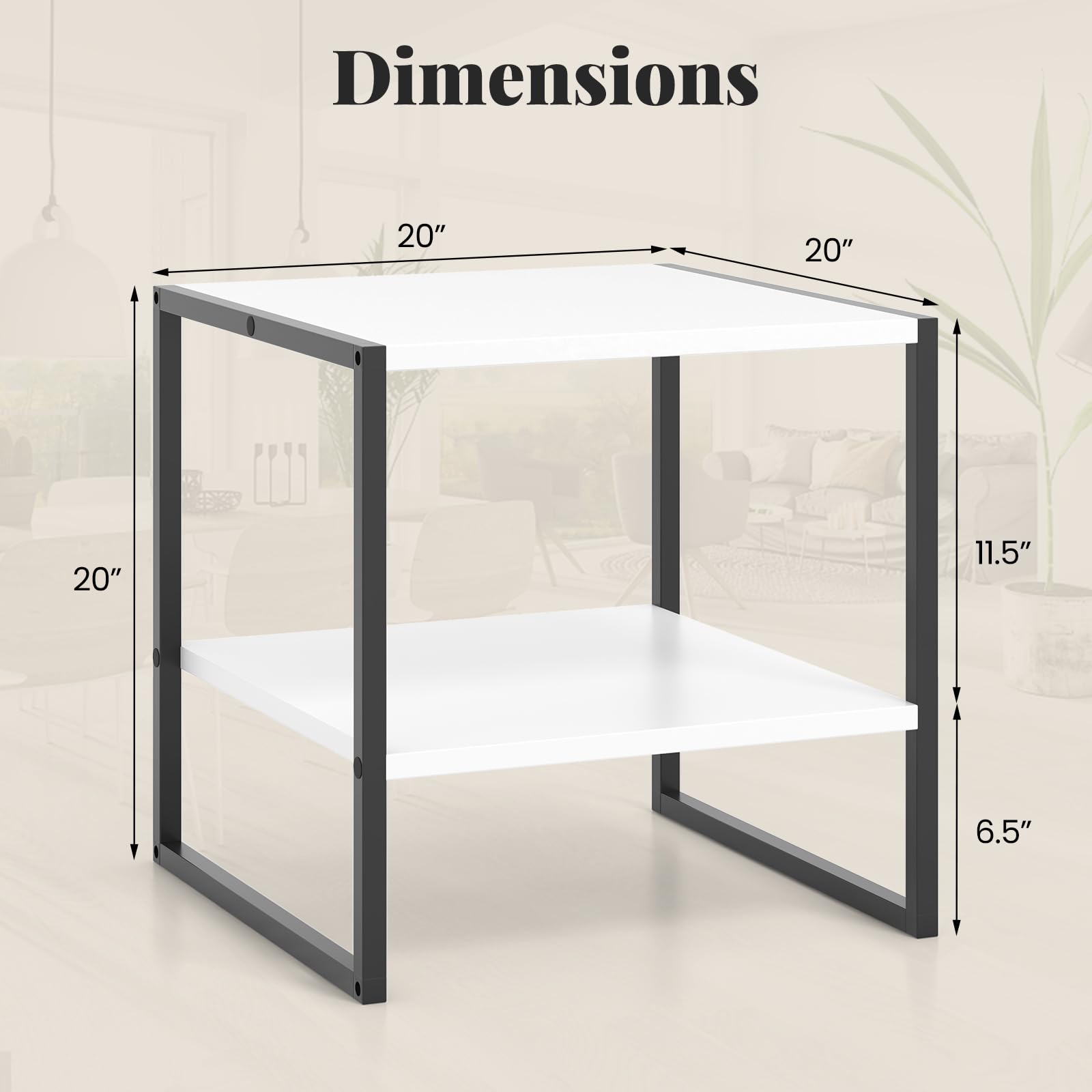 Giantex 20 Inch End Table, Modern Square Side Table with Storage Shelf, Small Coffee Table for Living Room