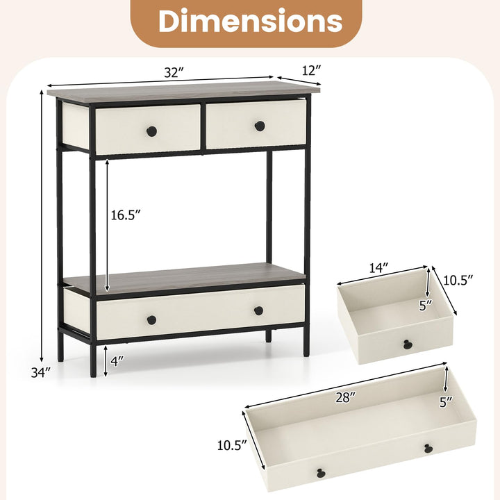 Giantex Farmhouse Console Table 32” Entryway Table with 3 Fabric Drawers & Open Storage Shelf