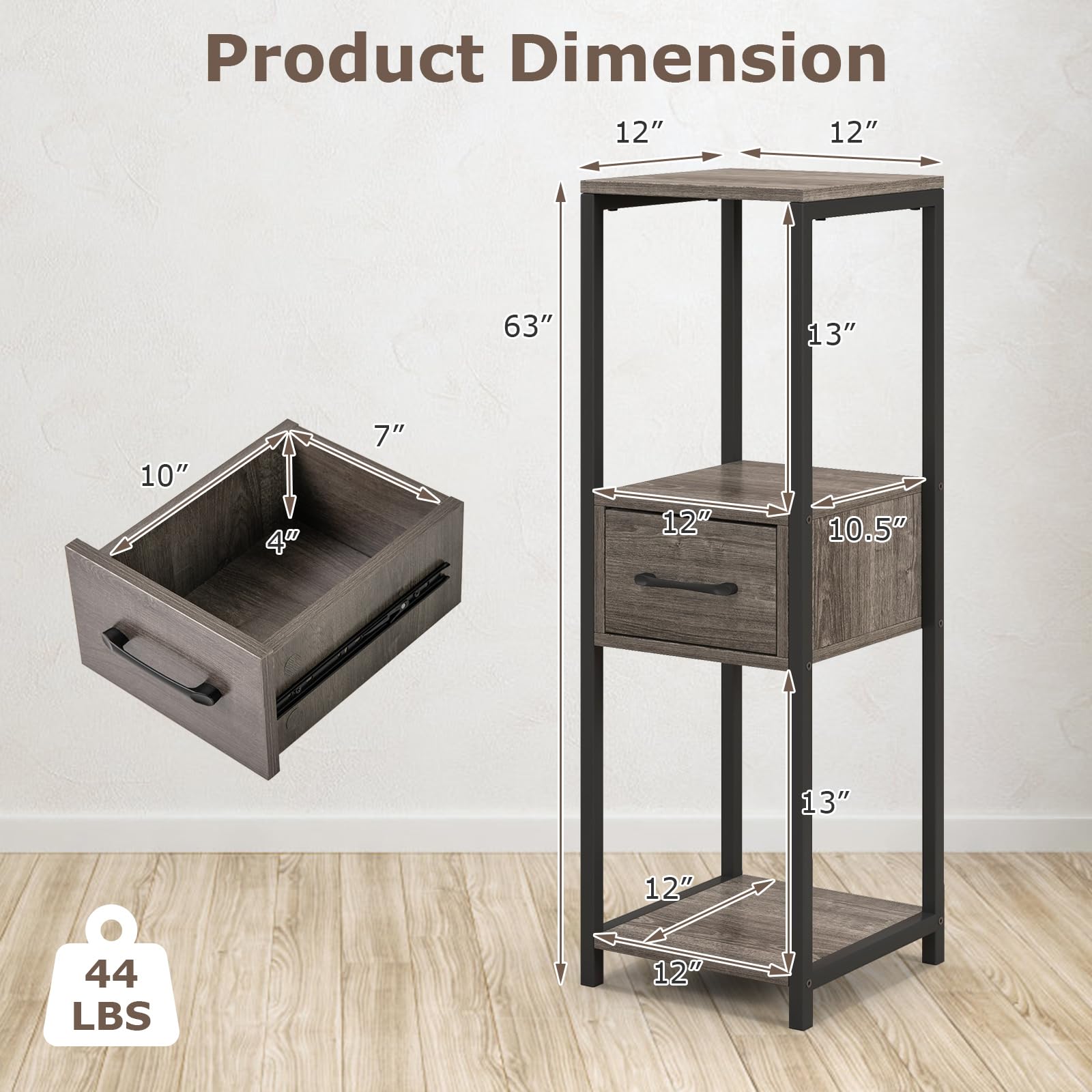 Giantex 3 Tier Tall Plant Stand Indoor, 36 Inch Corner Plant Holder with Drawer & Metal Frame
