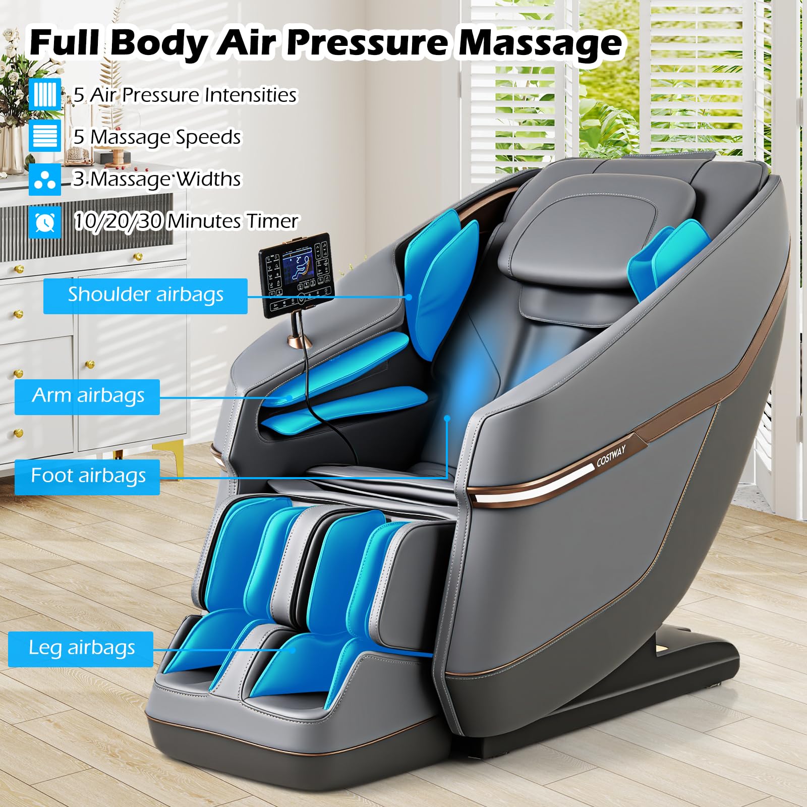 Full Body Zero Gravity Massage Chair, SL Track Massage Recliner w/Airbags